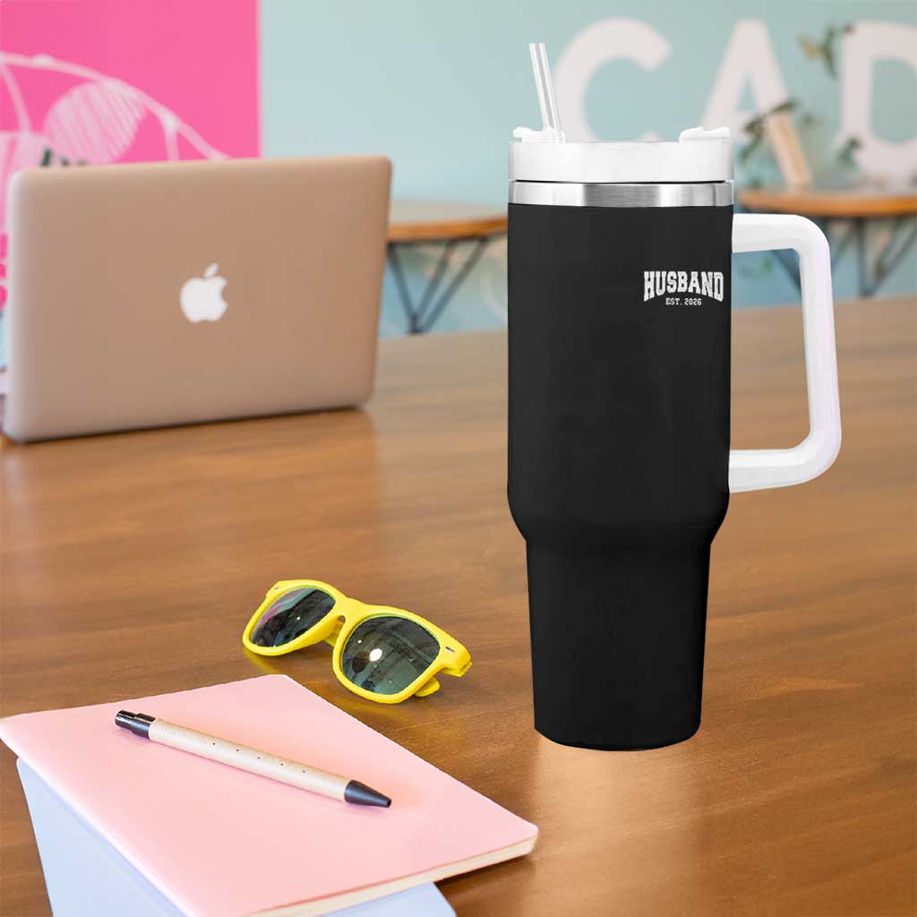 Husband Est 2026 Tumbler With Handle Just Married Couple Matching Wedding Honeymoon