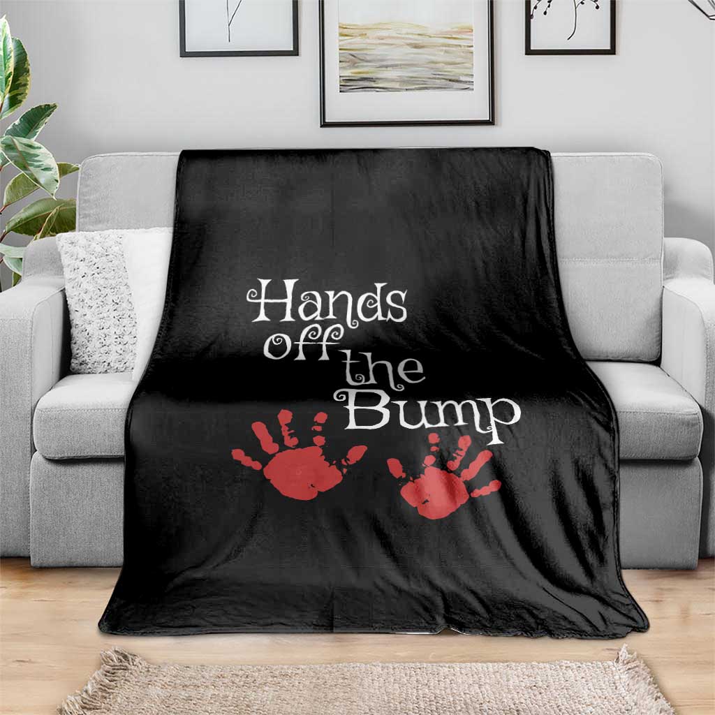 Pregnancy Announcement Throw Blanket Hands Off The Bump Halloween Pregnant Red Baby Handprint - Wonder Print Shop