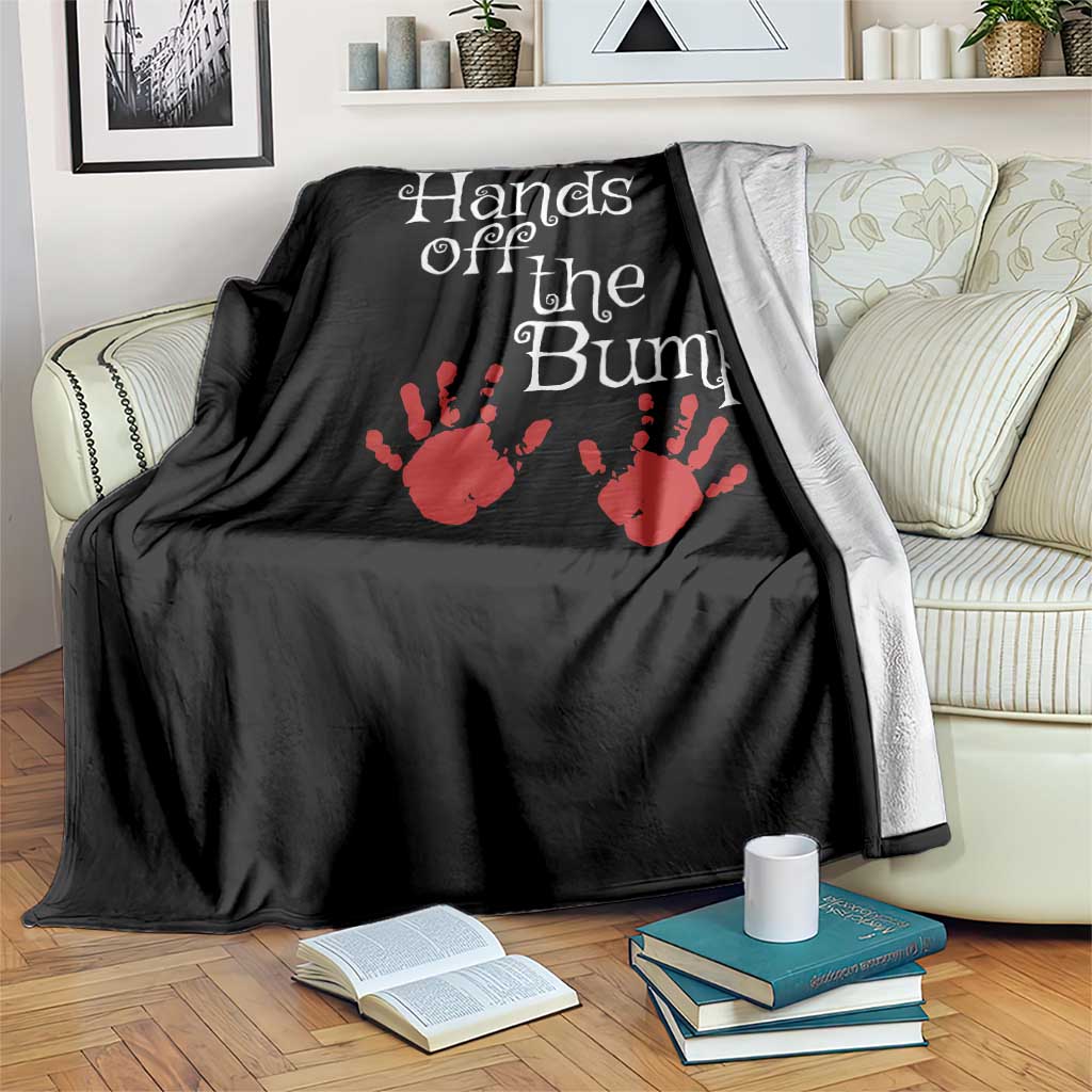 Pregnancy Announcement Throw Blanket Hands Off The Bump Halloween Pregnant Red Baby Handprint - Wonder Print Shop
