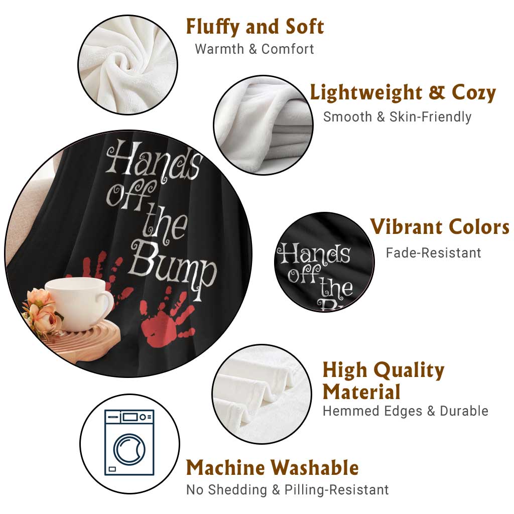 Pregnancy Announcement Throw Blanket Hands Off The Bump Halloween Pregnant Red Baby Handprint - Wonder Print Shop