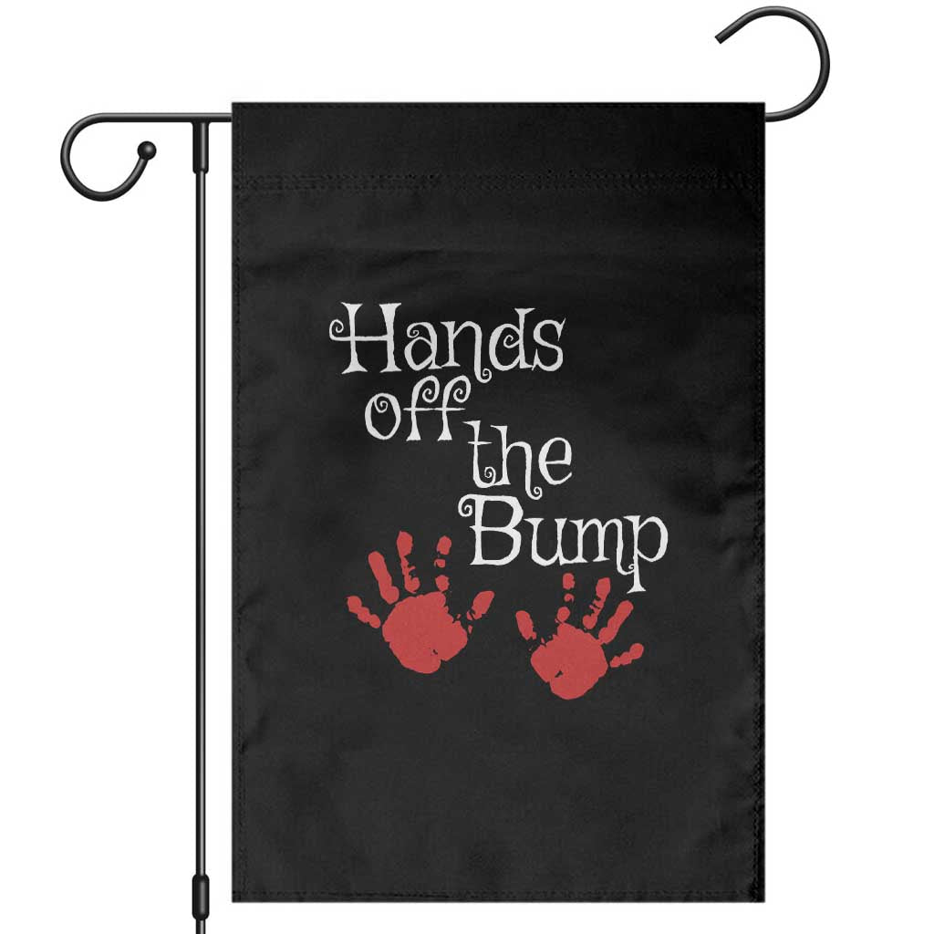 Pregnancy Announcement Garden Flag Hands Off The Bump Halloween Pregnant Red Baby Handprint - Wonder Print Shop