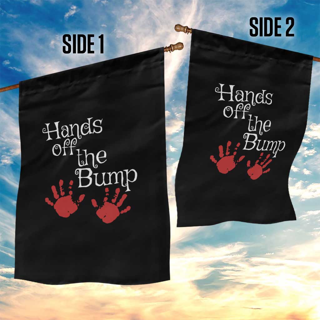 Pregnancy Announcement Garden Flag Hands Off The Bump Halloween Pregnant Red Baby Handprint - Wonder Print Shop