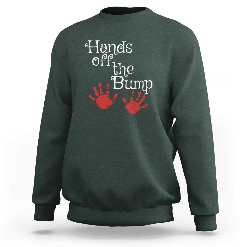 Pregnancy Announcement Sweatshirt Hands Off The Bump Halloween Pregnant Red Baby Handprint - Wonder Print Shop
