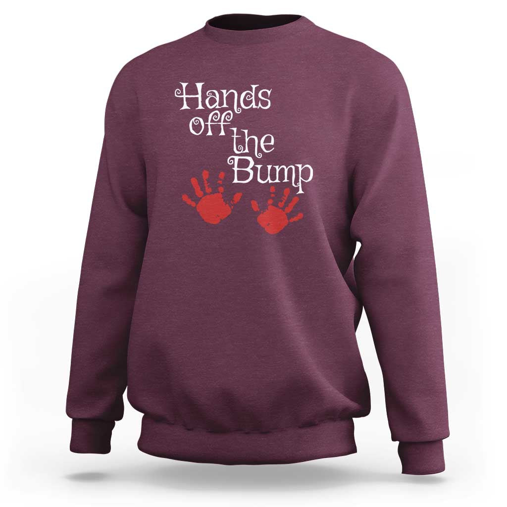 Pregnancy Announcement Sweatshirt Hands Off The Bump Halloween Pregnant Red Baby Handprint - Wonder Print Shop