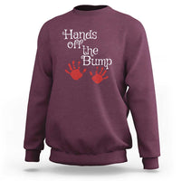 Pregnancy Announcement Sweatshirt Hands Off The Bump Halloween Pregnant Red Baby Handprint - Wonder Print Shop