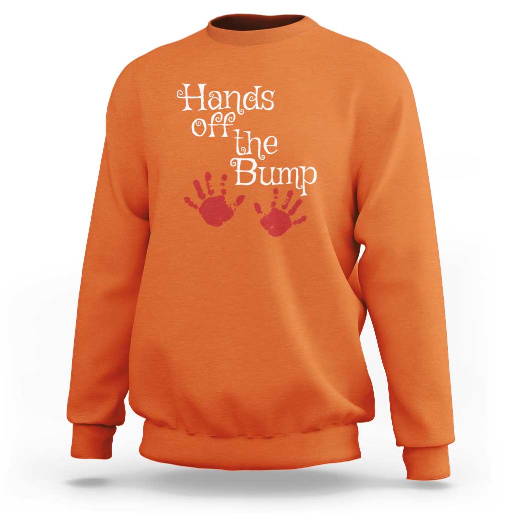 Pregnancy Announcement Sweatshirt Hands Off The Bump Halloween Pregnant Red Baby Handprint - Wonder Print Shop