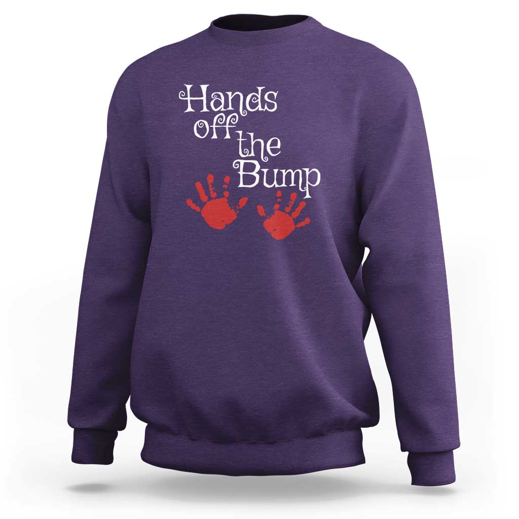 Pregnancy Announcement Sweatshirt Hands Off The Bump Halloween Pregnant Red Baby Handprint - Wonder Print Shop