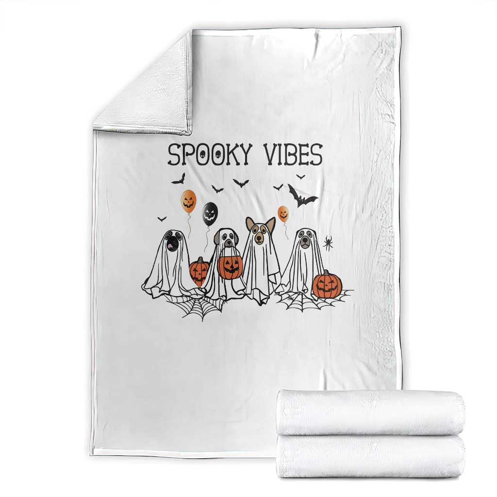 Halloween Throw Blanket Spooky Vibes Cute Dog Ghost Pumpkin - Wonder Print Shop
