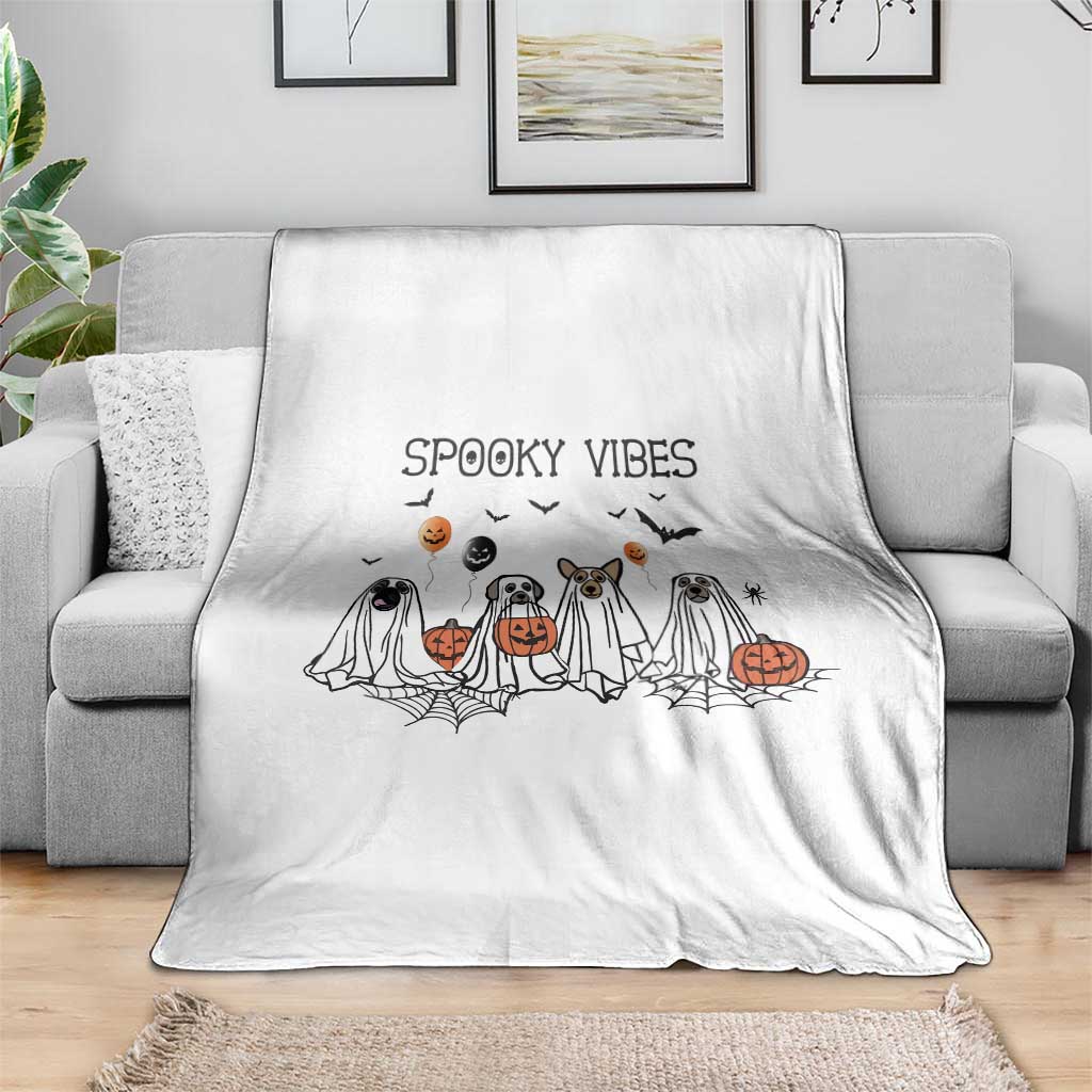Halloween Throw Blanket Spooky Vibes Cute Dog Ghost Pumpkin - Wonder Print Shop