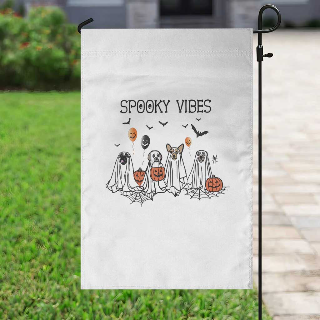Halloween Garden Flag Spooky Vibes Cute Dog Ghost Pumpkin - Wonder Print Shop