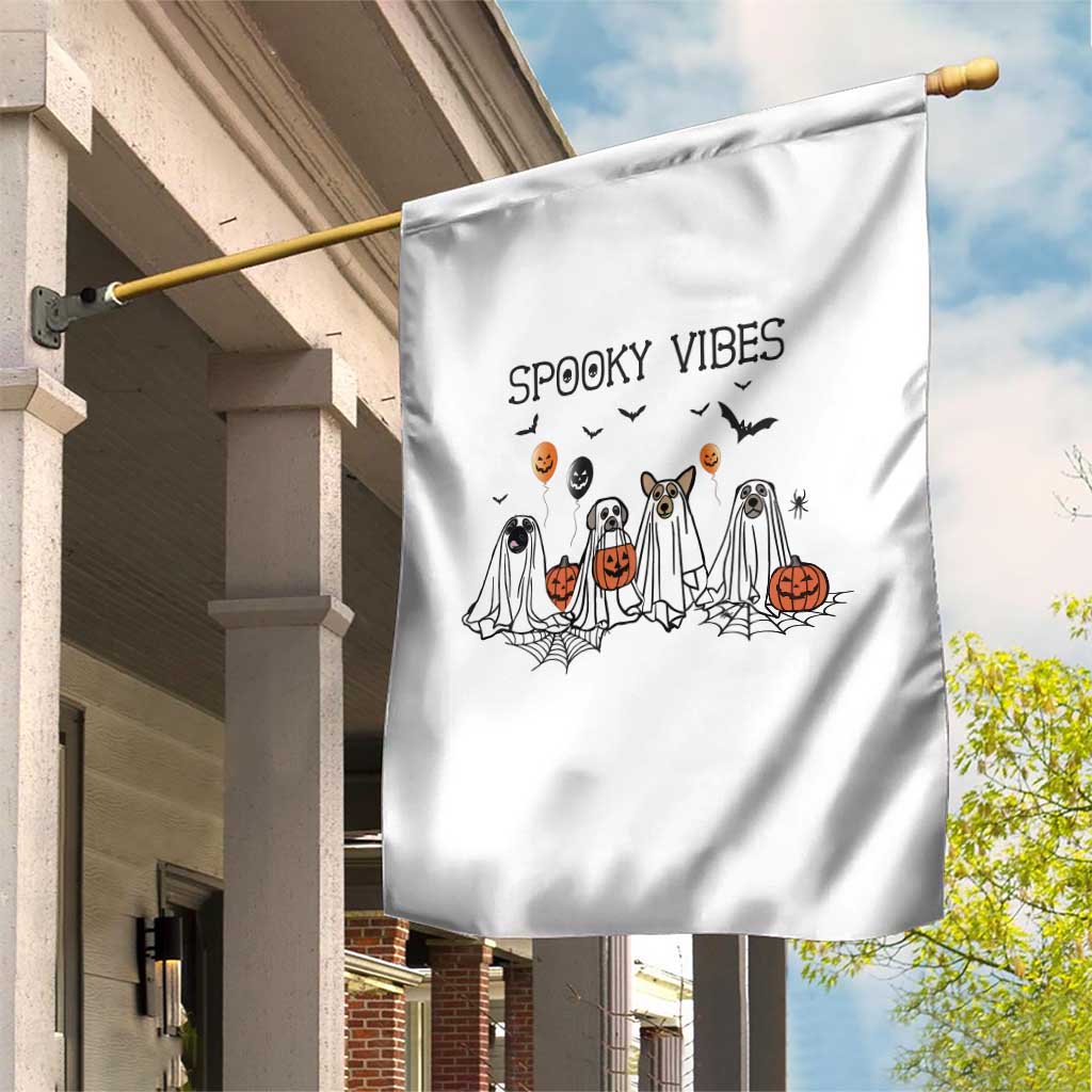 Halloween Garden Flag Spooky Vibes Cute Dog Ghost Pumpkin - Wonder Print Shop