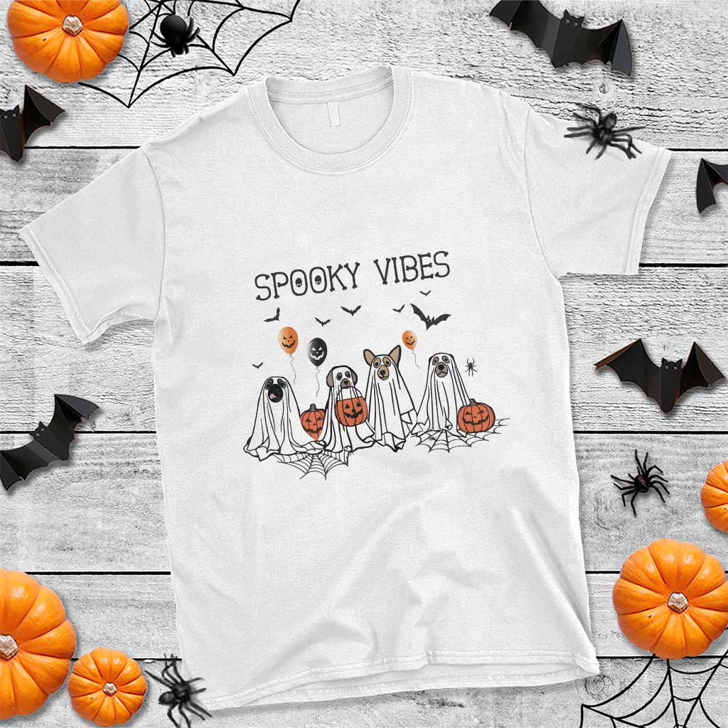 Halloween T Shirt Spooky Vibes Cute Dog Ghost Pumpkin - Wonder Print Shop