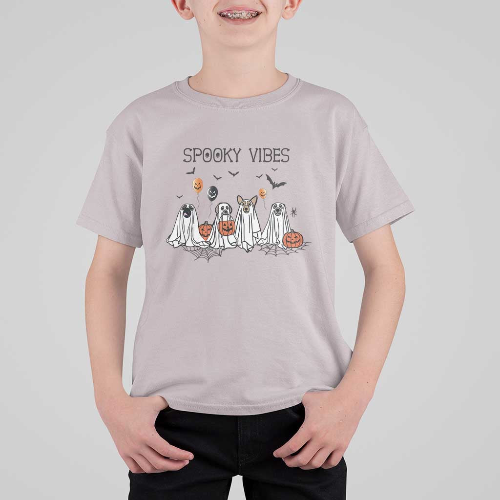 Halloween T Shirt For Kid Spooky Vibes Cute Dog Ghost Pumpkin - Wonder Print Shop