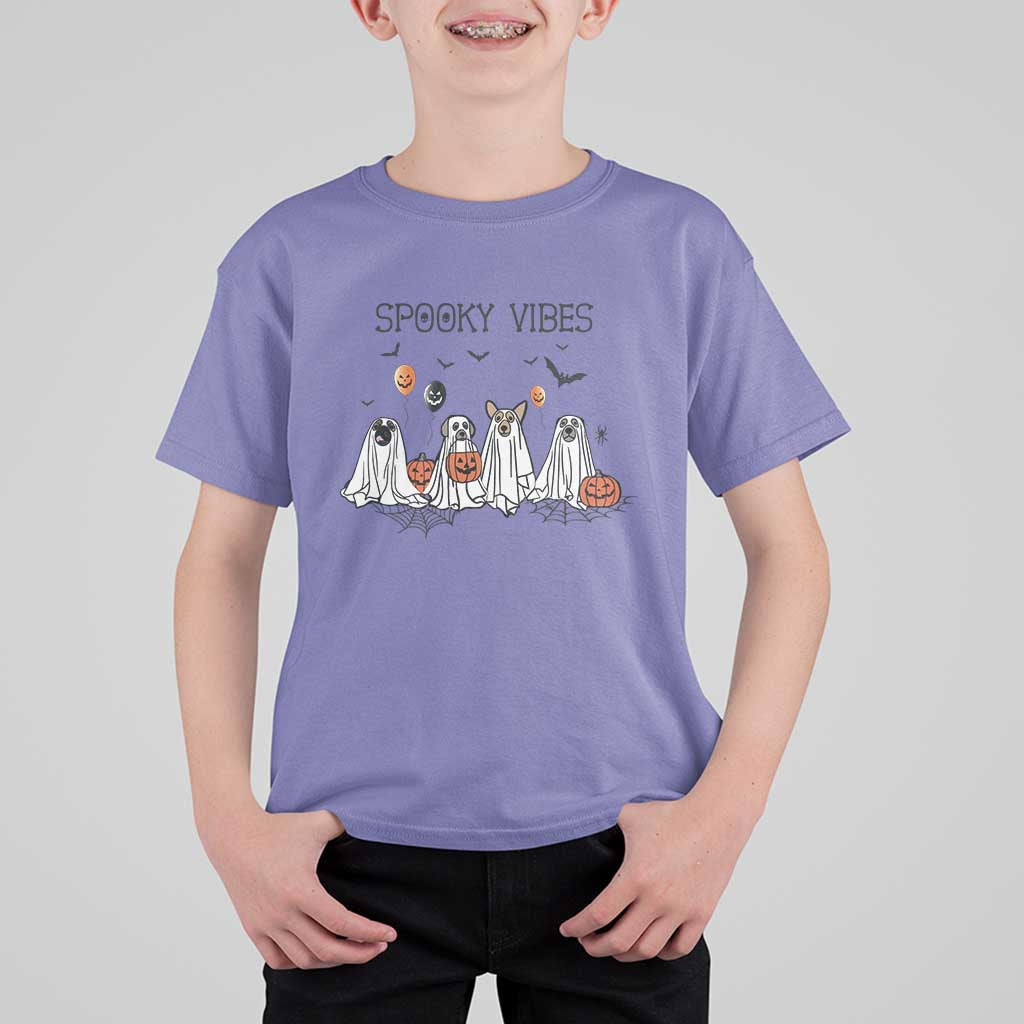 Halloween T Shirt For Kid Spooky Vibes Cute Dog Ghost Pumpkin - Wonder Print Shop