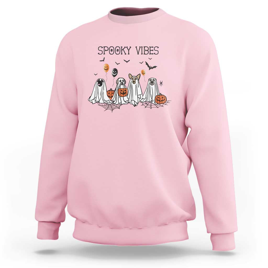 Halloween Sweatshirt Spooky Vibes Cute Dog Ghost Pumpkin - Wonder Print Shop