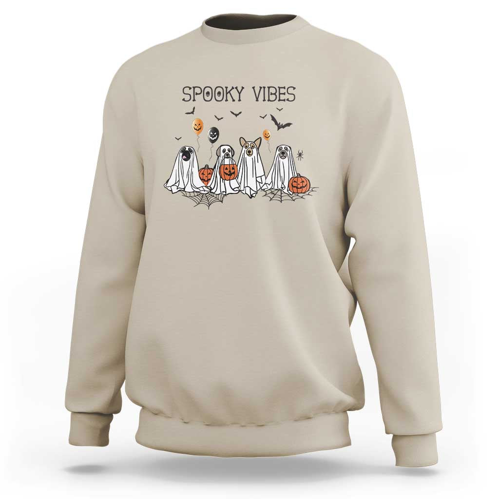 Halloween Sweatshirt Spooky Vibes Cute Dog Ghost Pumpkin - Wonder Print Shop