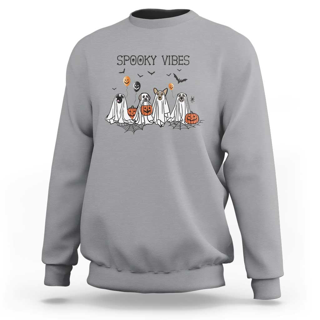 Halloween Sweatshirt Spooky Vibes Cute Dog Ghost Pumpkin - Wonder Print Shop