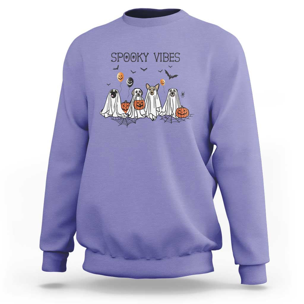 Halloween Sweatshirt Spooky Vibes Cute Dog Ghost Pumpkin - Wonder Print Shop