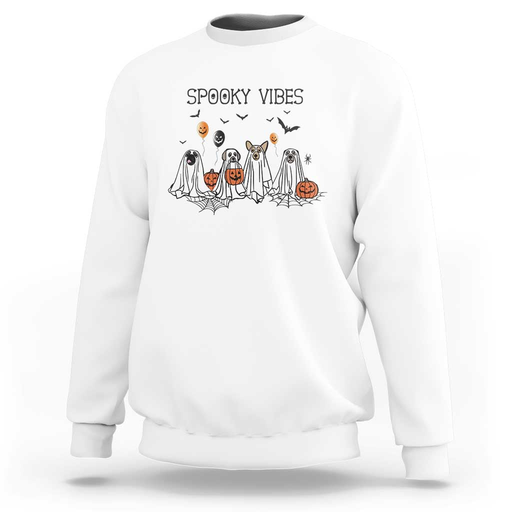 Halloween Sweatshirt Spooky Vibes Cute Dog Ghost Pumpkin - Wonder Print Shop