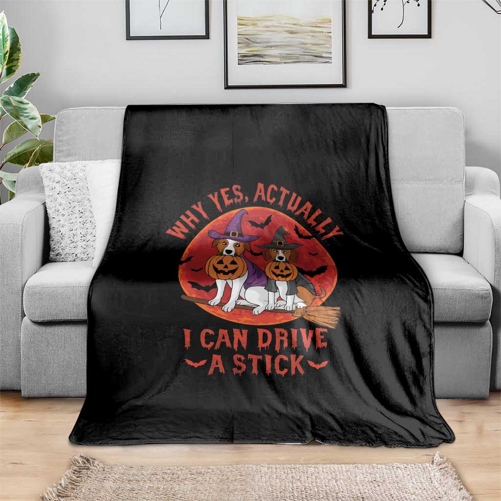 Funny Halloween Dog Throw Blanket Why Yes Actually I Can Drive A Stick Witch - Wonder Print Shop