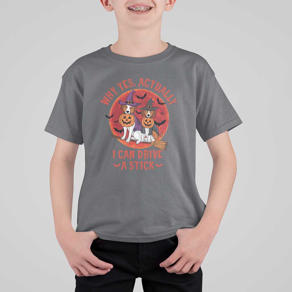 Funny Halloween Dog T Shirt For Kid Why Yes Actually I Can Drive A Stick Witch - Wonder Print Shop