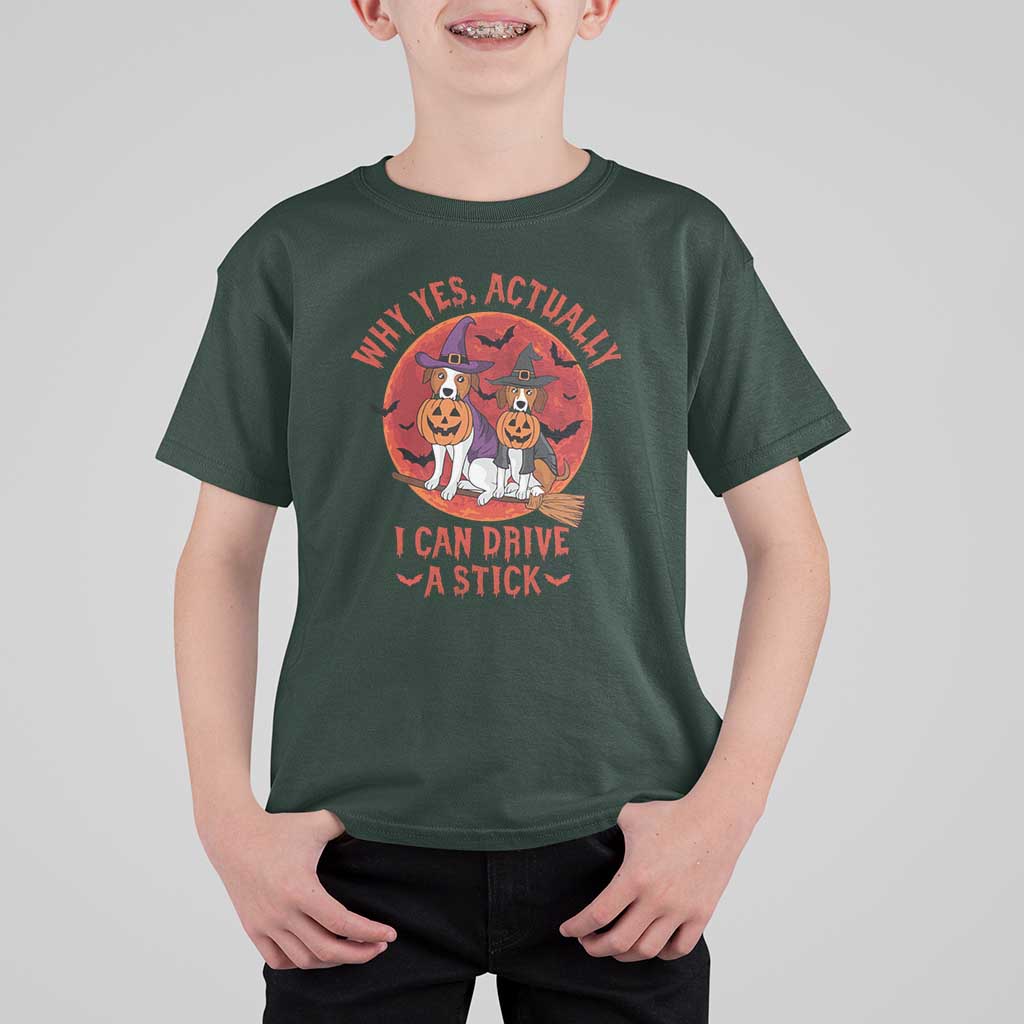 Funny Halloween Dog T Shirt For Kid Why Yes Actually I Can Drive A Stick Witch - Wonder Print Shop