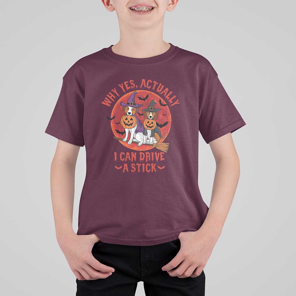 Funny Halloween Dog T Shirt For Kid Why Yes Actually I Can Drive A Stick Witch - Wonder Print Shop