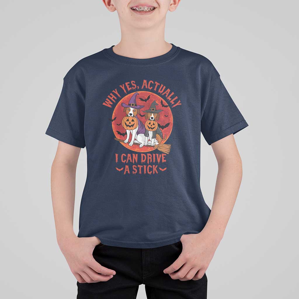 Funny Halloween Dog T Shirt For Kid Why Yes Actually I Can Drive A Stick Witch - Wonder Print Shop