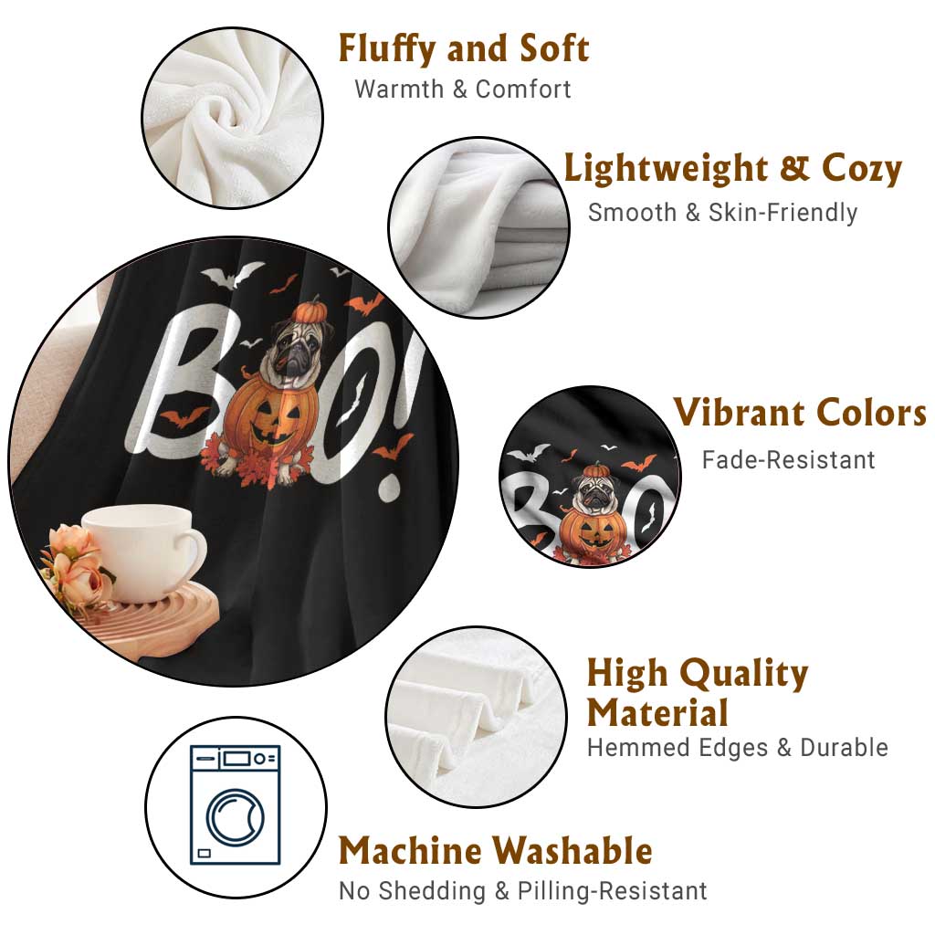 Funny French Bulldog Halloween Throw Blanket Boo Cute Dog Pumpkin Bat Maple Leaf Pet - Wonder Print Shop