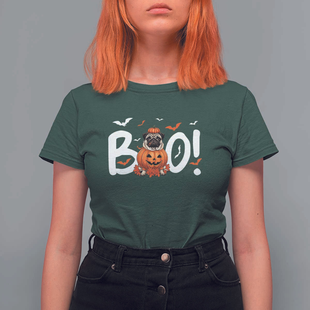 Funny French Bulldog Halloween T Shirt For Women Boo Cute Dog Pumpkin Bat Maple Leaf Pet - Wonder Print Shop