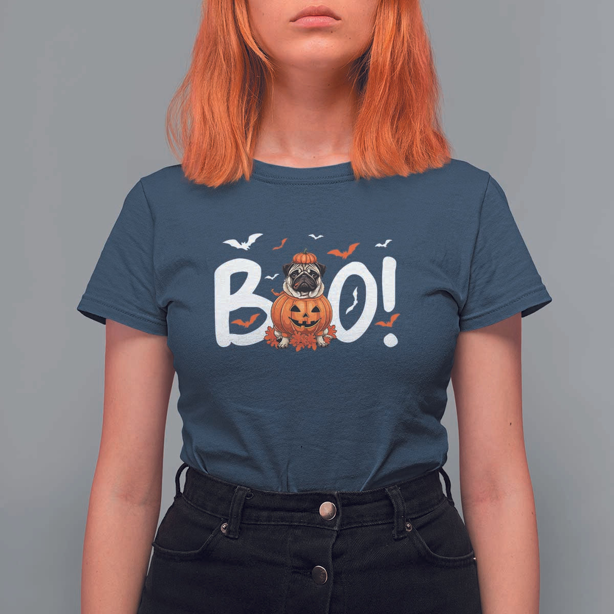 Funny French Bulldog Halloween T Shirt For Women Boo Cute Dog Pumpkin Bat Maple Leaf Pet - Wonder Print Shop