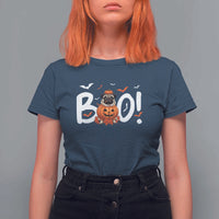 Funny French Bulldog Halloween T Shirt For Women Boo Cute Dog Pumpkin Bat Maple Leaf Pet - Wonder Print Shop