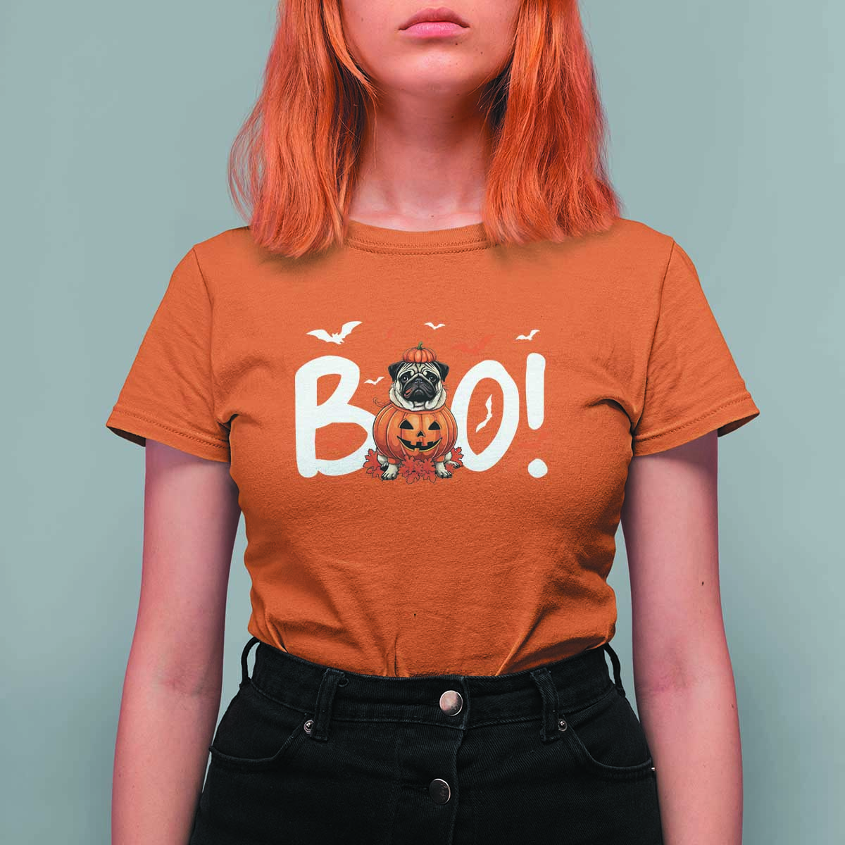 Funny French Bulldog Halloween T Shirt For Women Boo Cute Dog Pumpkin Bat Maple Leaf Pet - Wonder Print Shop