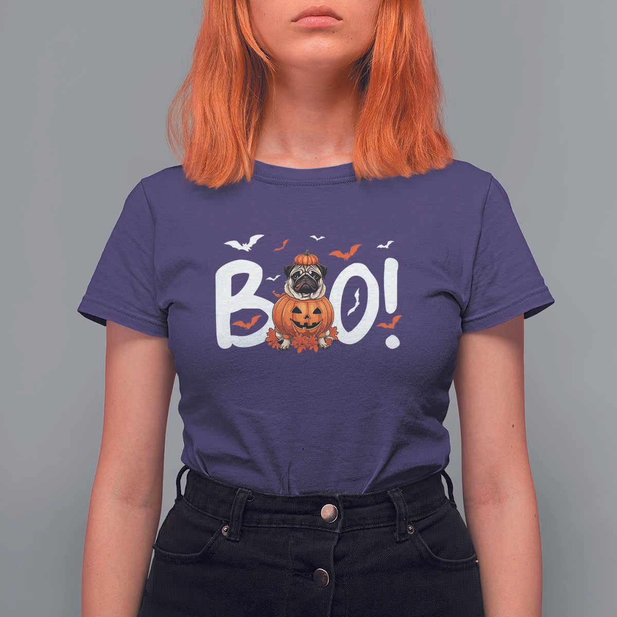Funny French Bulldog Halloween T Shirt For Women Boo Cute Dog Pumpkin Bat Maple Leaf Pet - Wonder Print Shop
