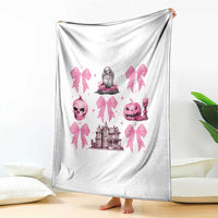 Halloween Throw Blanket Pink Bow Skull Haunted House Coquette Aesthetic - Wonder Print Shop