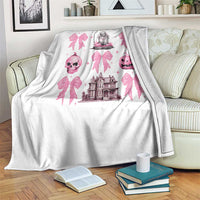 Halloween Throw Blanket Pink Bow Skull Haunted House Coquette Aesthetic - Wonder Print Shop