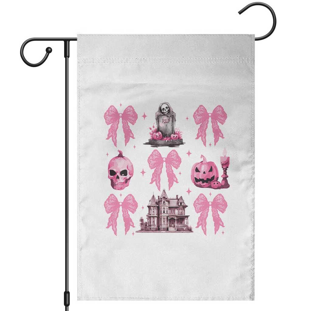 Halloween Garden Flag Pink Bow Skull Haunted House Coquette Aesthetic - Wonder Print Shop