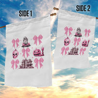 Halloween Garden Flag Pink Bow Skull Haunted House Coquette Aesthetic - Wonder Print Shop