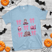 Halloween T Shirt Pink Bow Skull Haunted House Coquette Aesthetic - Wonder Print Shop