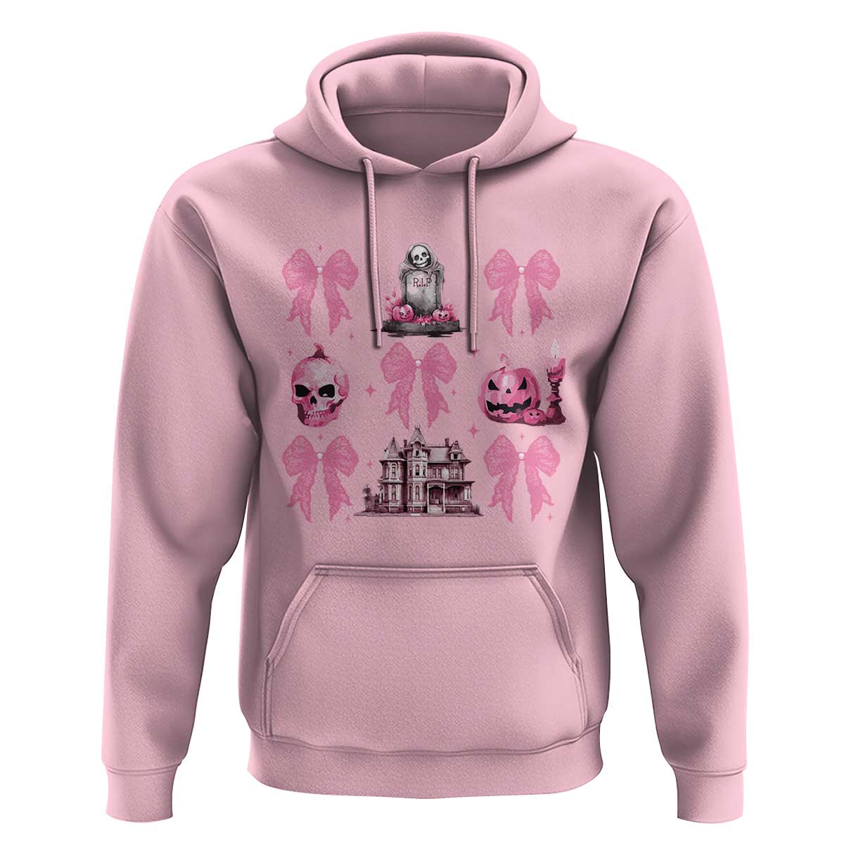 Halloween Hoodie Pink Bow Skull Haunted House Coquette Aesthetic