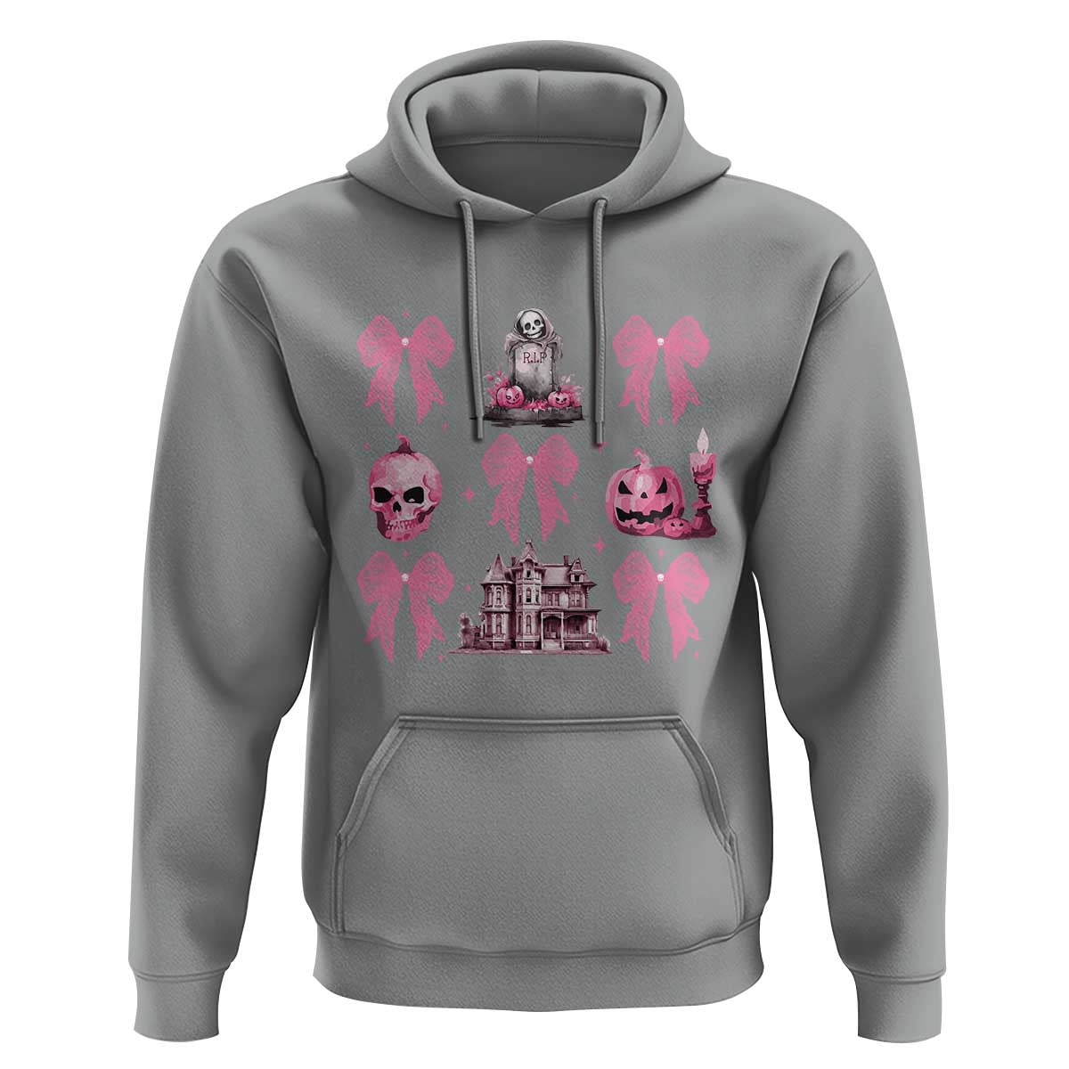 Halloween Hoodie Pink Bow Skull Haunted House Coquette Aesthetic