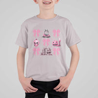 Halloween T Shirt For Kid Pink Bow Skull Haunted House Coquette Aesthetic - Wonder Print Shop