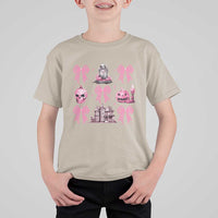 Halloween T Shirt For Kid Pink Bow Skull Haunted House Coquette Aesthetic - Wonder Print Shop