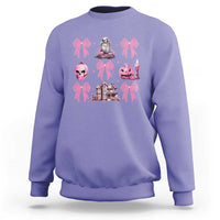 Halloween Sweatshirt Pink Bow Skull Haunted House Coquette Aesthetic - Wonder Print Shop