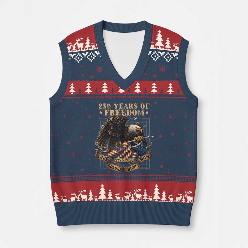 250th American Anniversary V-Neck Knit Sweater Vest 250 Years Of Freedom Independence American Flag - Wonder Print Shop