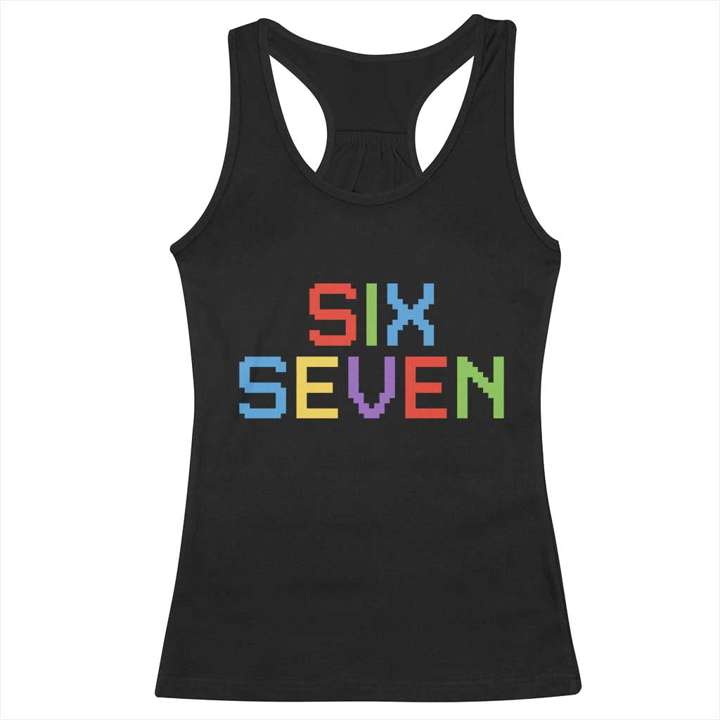 Six Seven Meme Pixel 67 Gen Alpha Meme Racerback Tank Top - Wonder Print Shop
