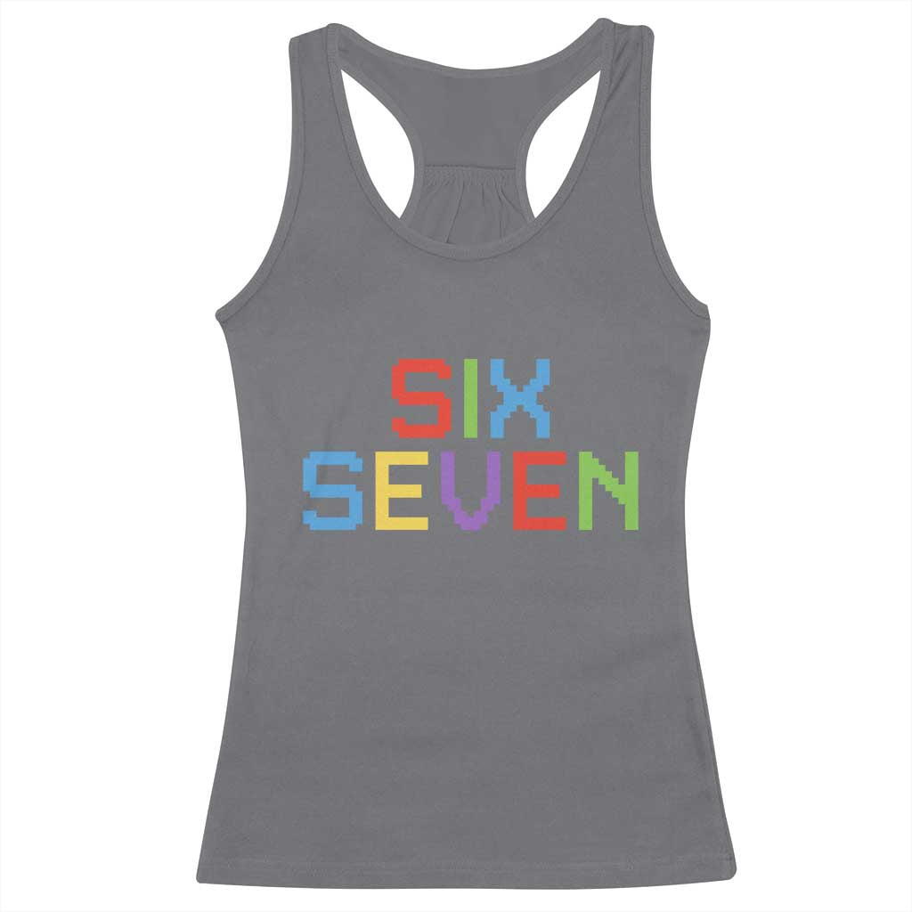 Six Seven Meme Pixel 67 Gen Alpha Meme Racerback Tank Top - Wonder Print Shop