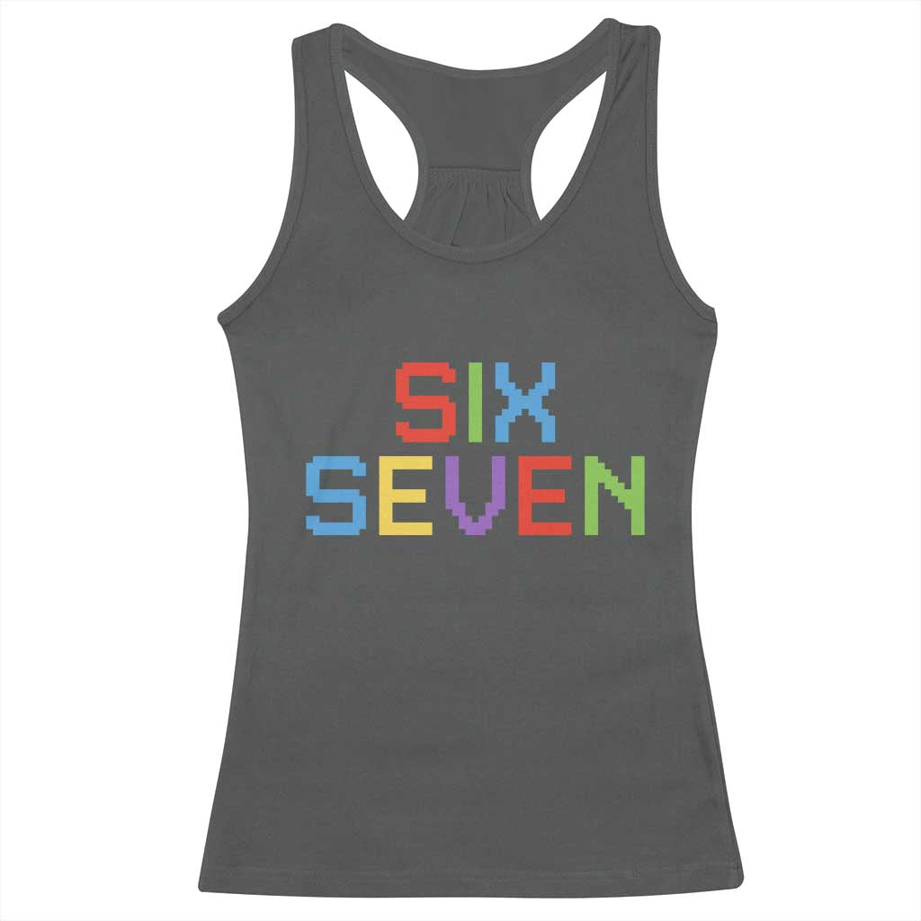 Six Seven Meme Pixel 67 Gen Alpha Meme Racerback Tank Top - Wonder Print Shop