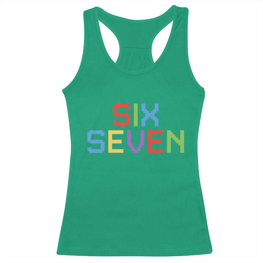 Six Seven Meme Pixel 67 Gen Alpha Meme Racerback Tank Top - Wonder Print Shop