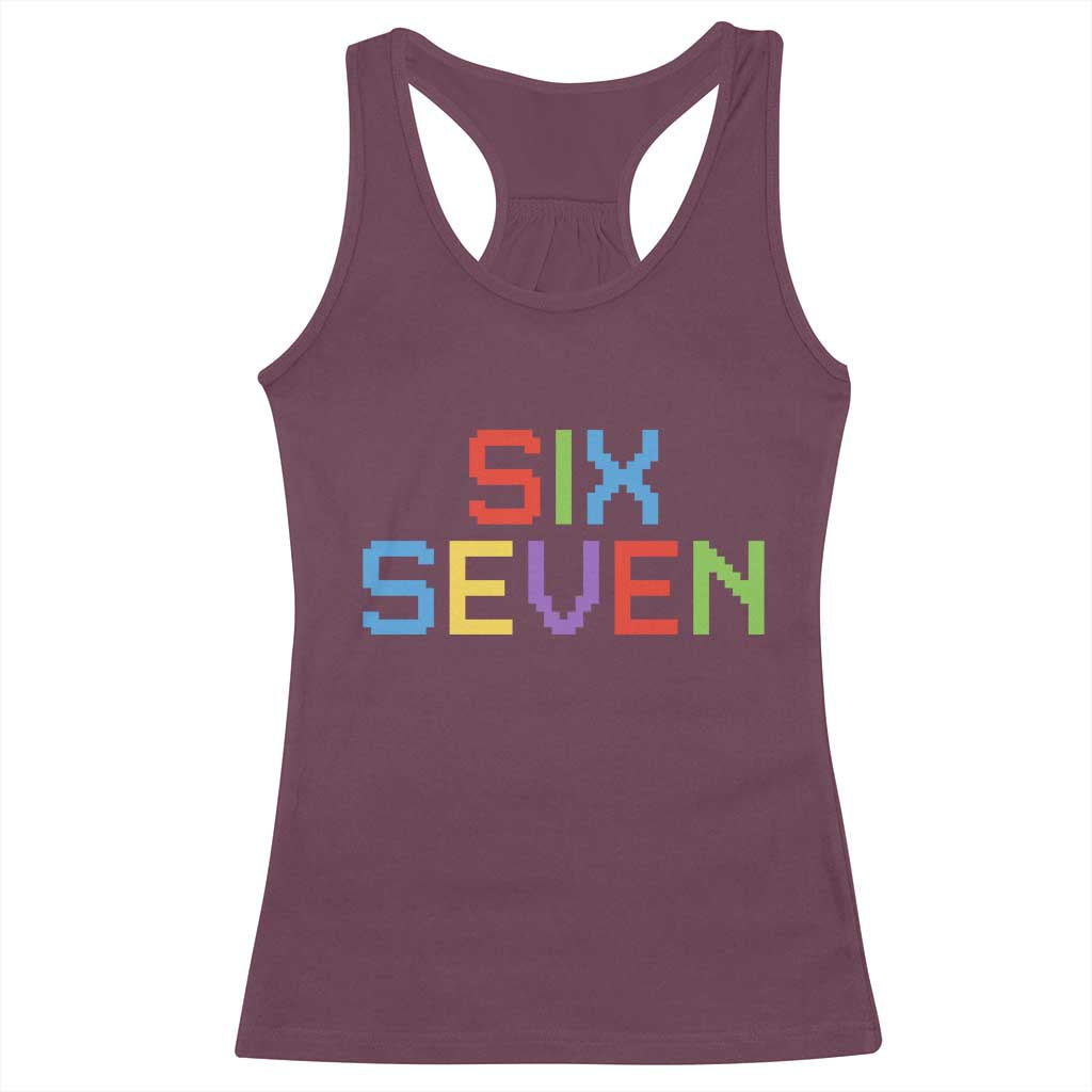 Six Seven Meme Pixel 67 Gen Alpha Meme Racerback Tank Top - Wonder Print Shop